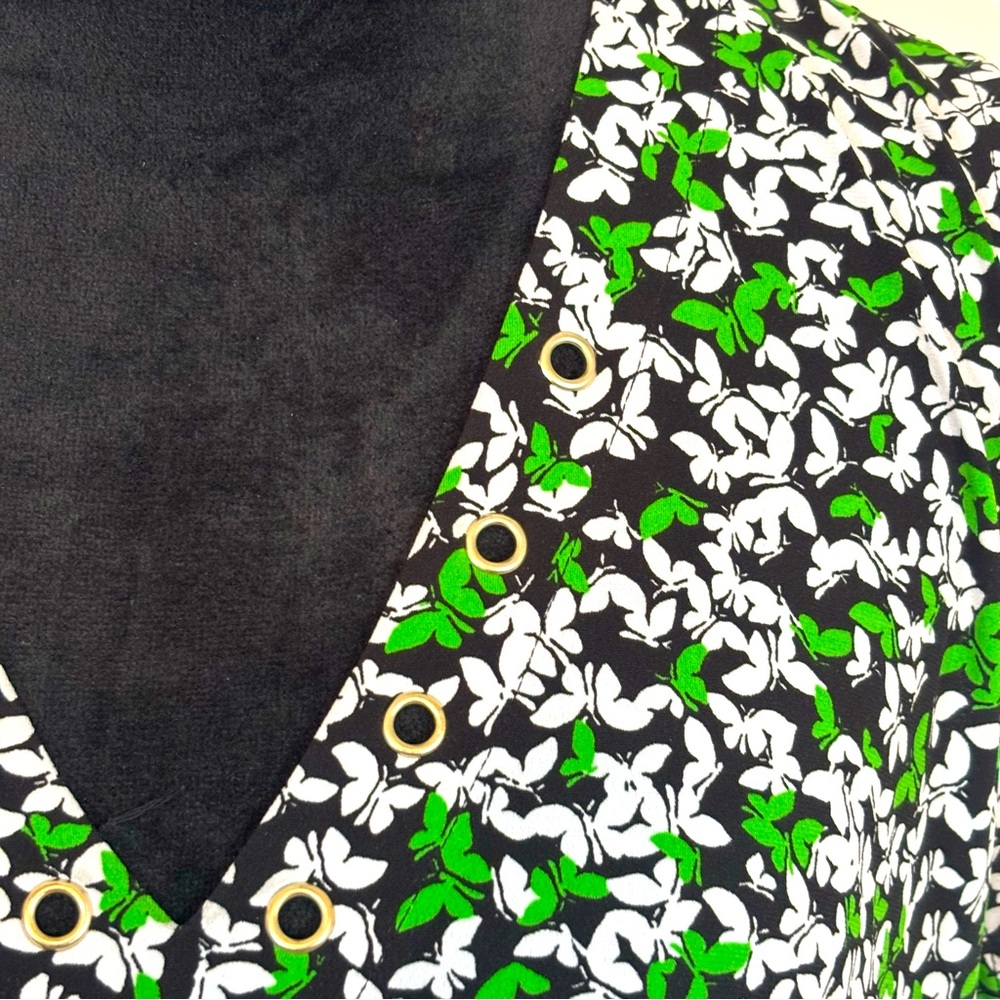 Michael Kors Sleeveless Green Floral Print Maxi Dress Sz XXL V-Neck Grommets - Picture 3 of 9